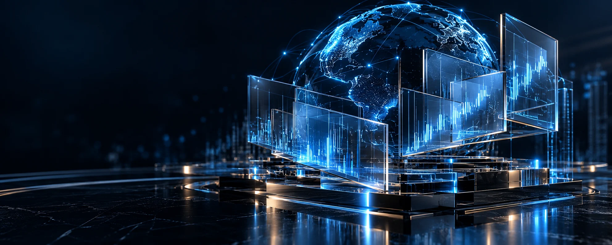 Abstract blue glass data infrastructure illustration